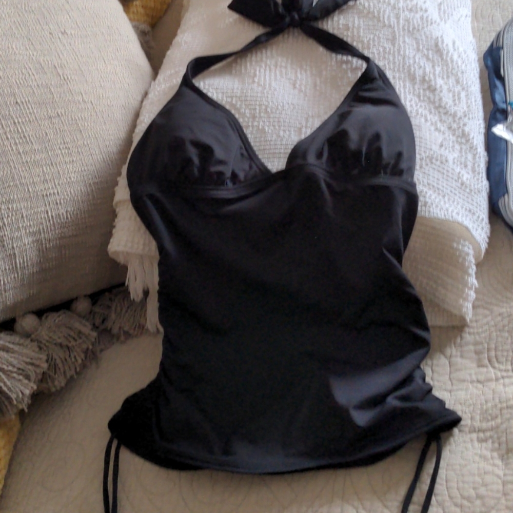 LOFT Beach black tankini top halter XS pads